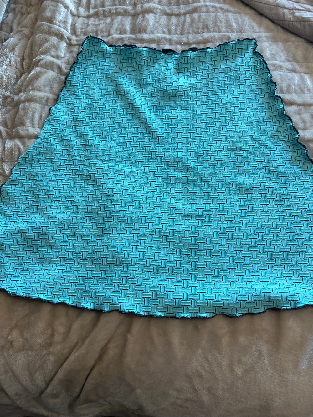Textured Aqua Mini Skirt with Black Trim